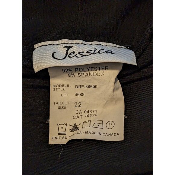 Vintage Womens Plus Size 22 Faux Wrap Dress Solid All Black Short Sleeve Ruched - Picture 7 of 7